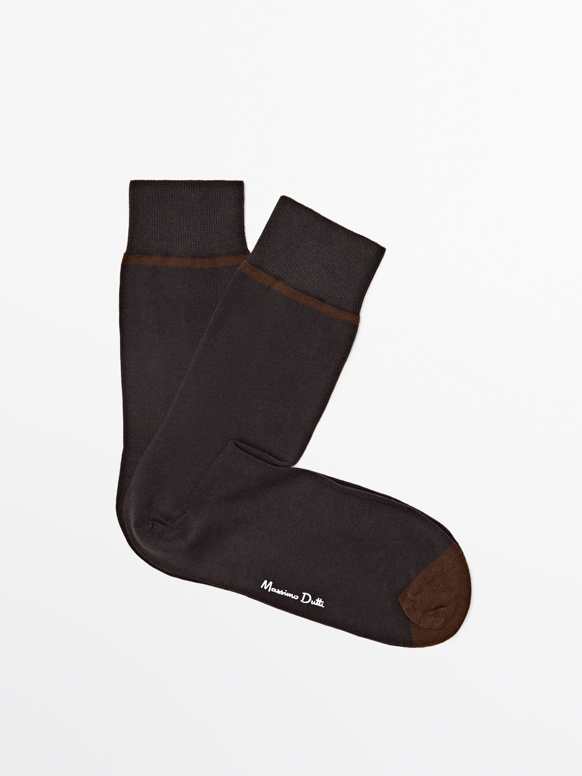 Длинные носки с контрастной горизонтальной полоской Massimo Dutti, угольный