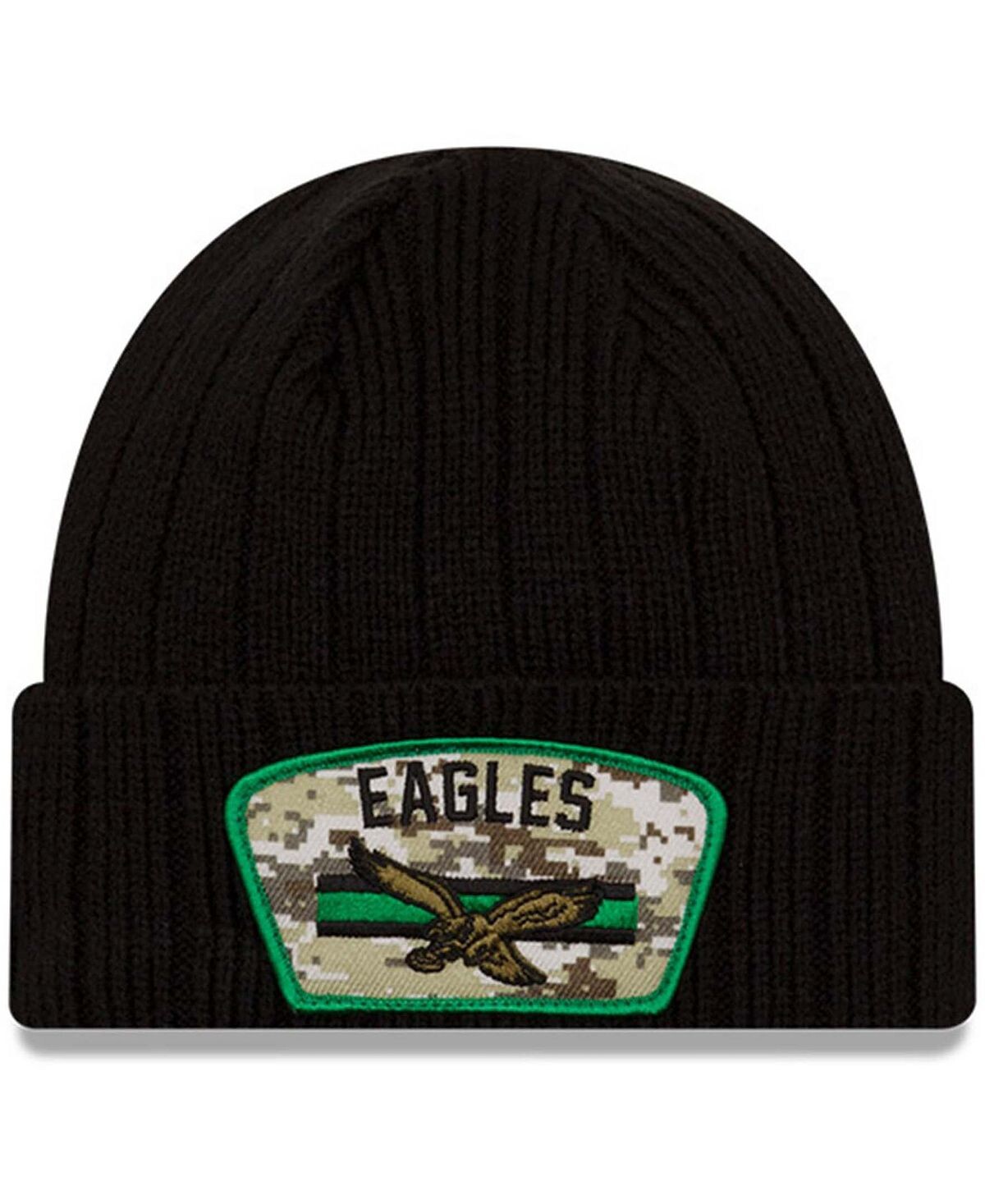 

Мужская черная вязаная шапка Philadelphia Eagles 2021 Salute To Service с историческим логотипом и манжетами New Era