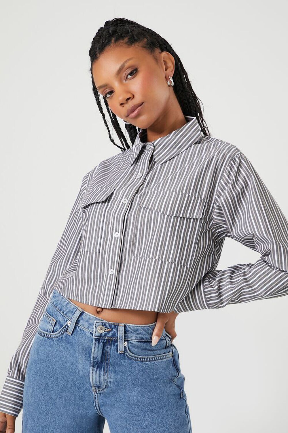 

Укороченная рубашка в полоску Forever 21, серый
