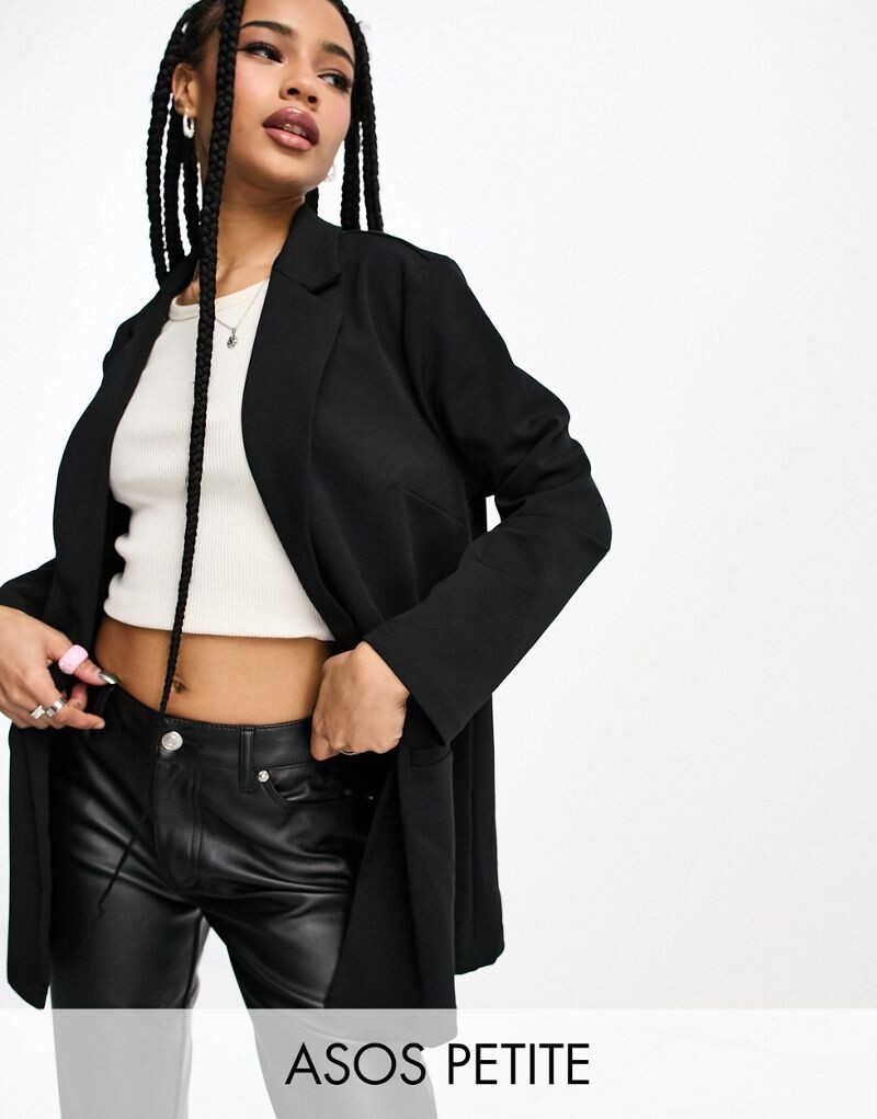 

Черный трикотажный пиджак очень свободного кроя ASOS DESIGN Petite