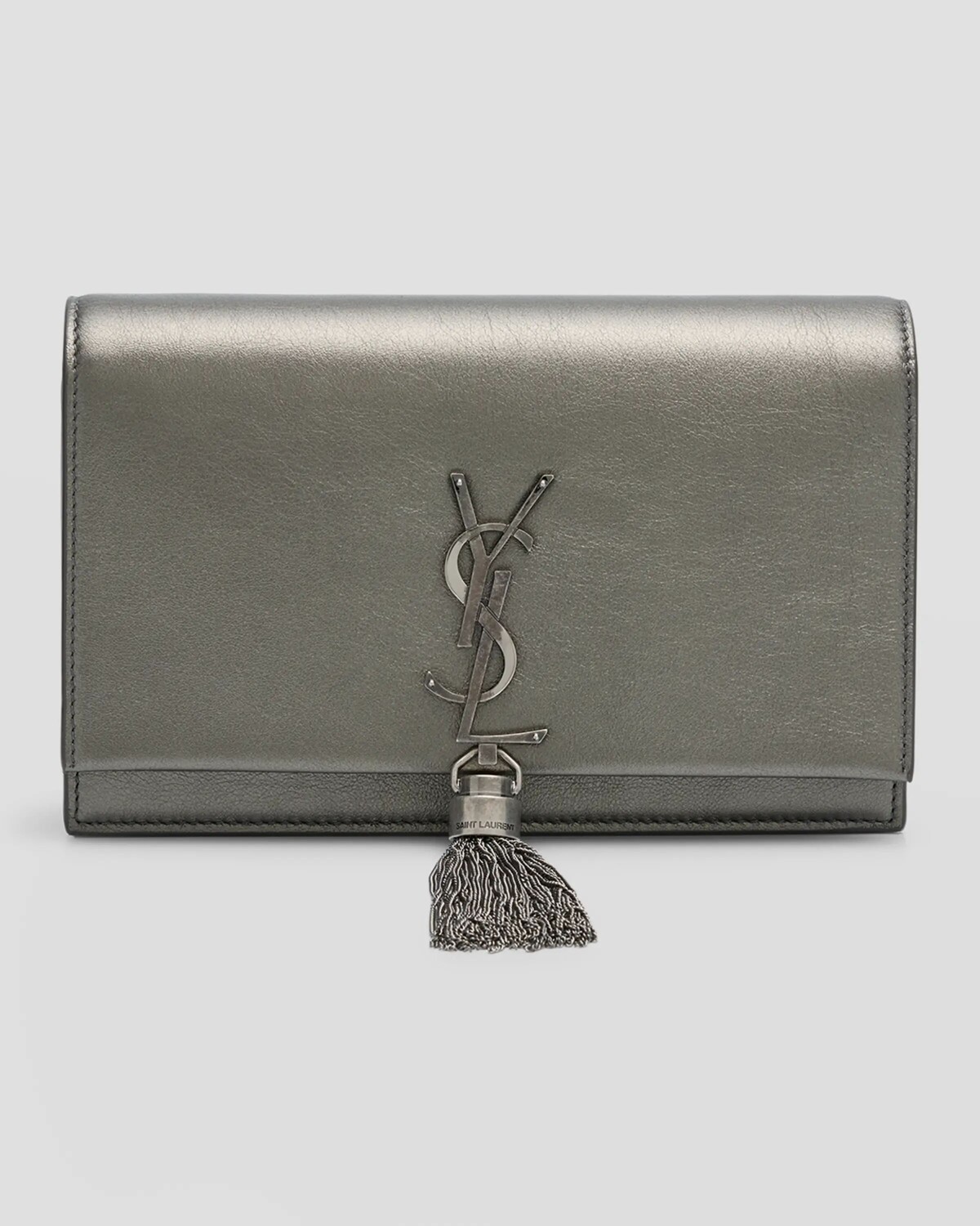 

Мини-кошелек Kate на цепочке с кисточками YSL из гладкой кожи Saint Laurent, цвет Iron