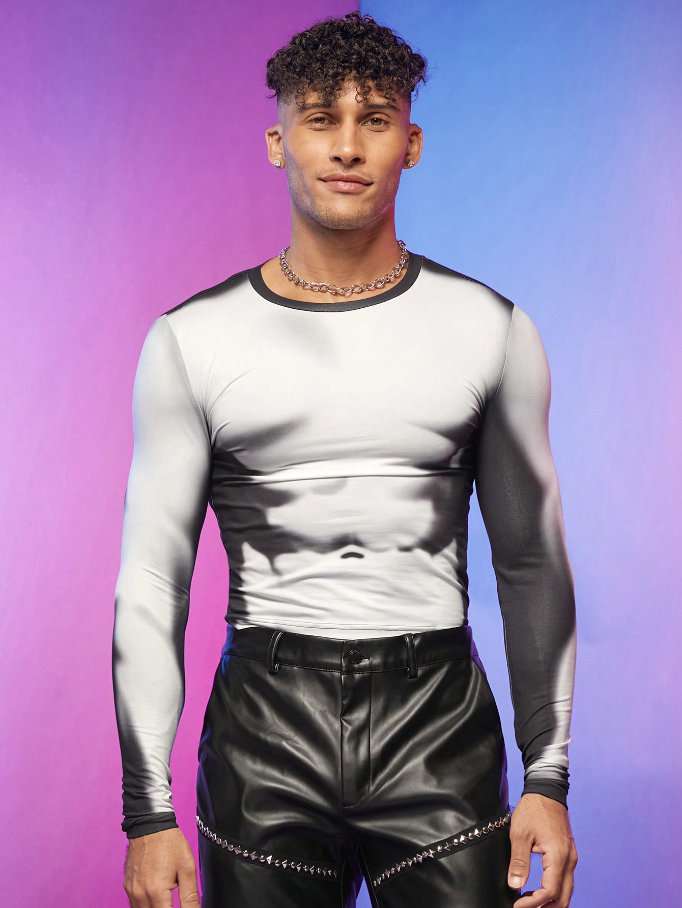 Мужская трикотажная повседневная футболка с длинным рукавом с принтом FeverCity, многоцветный printio футболка с полной запечаткой мужская tie dye черная с белым