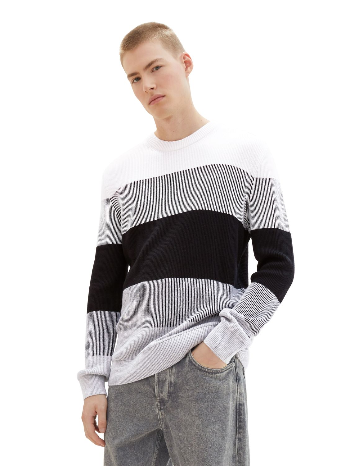 Пуловер TOM TAILOR Denim STRUCTURED COLORBLOCK, разноцветный пуловер tom tailor denim structured doublelayer бежевый