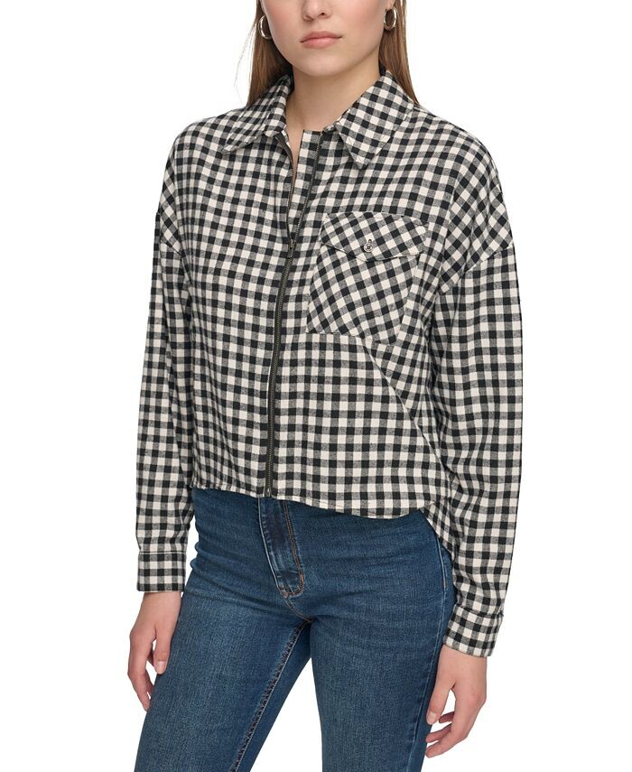 

Женская рубашка в клетку с длинными рукавами и молнией спереди DKNY Jeans, мультиколор