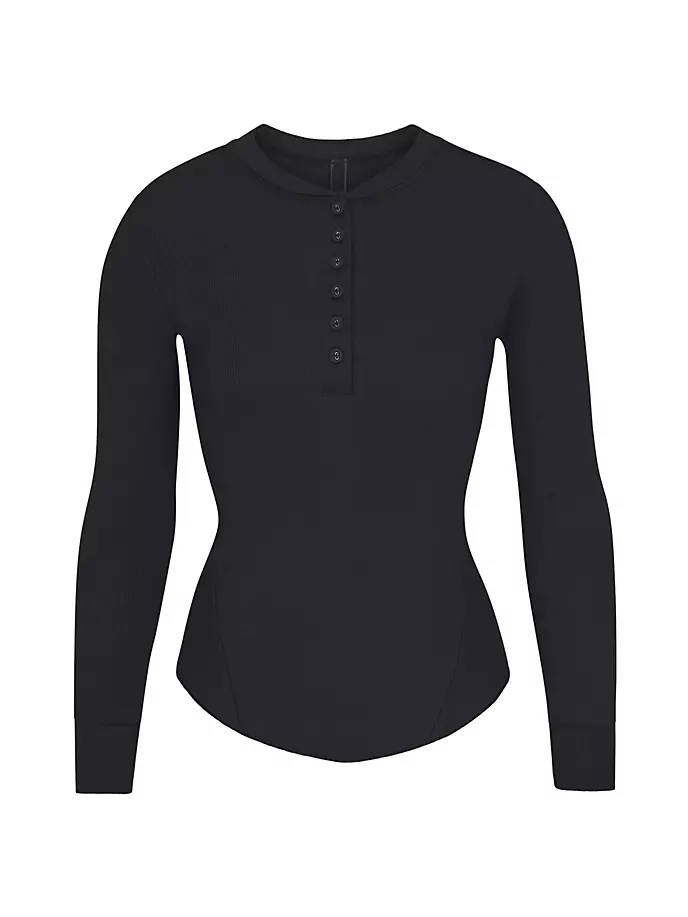 

Хлопковый топ Henley в рубчик с длинными рукавами Skims, цвет soot
