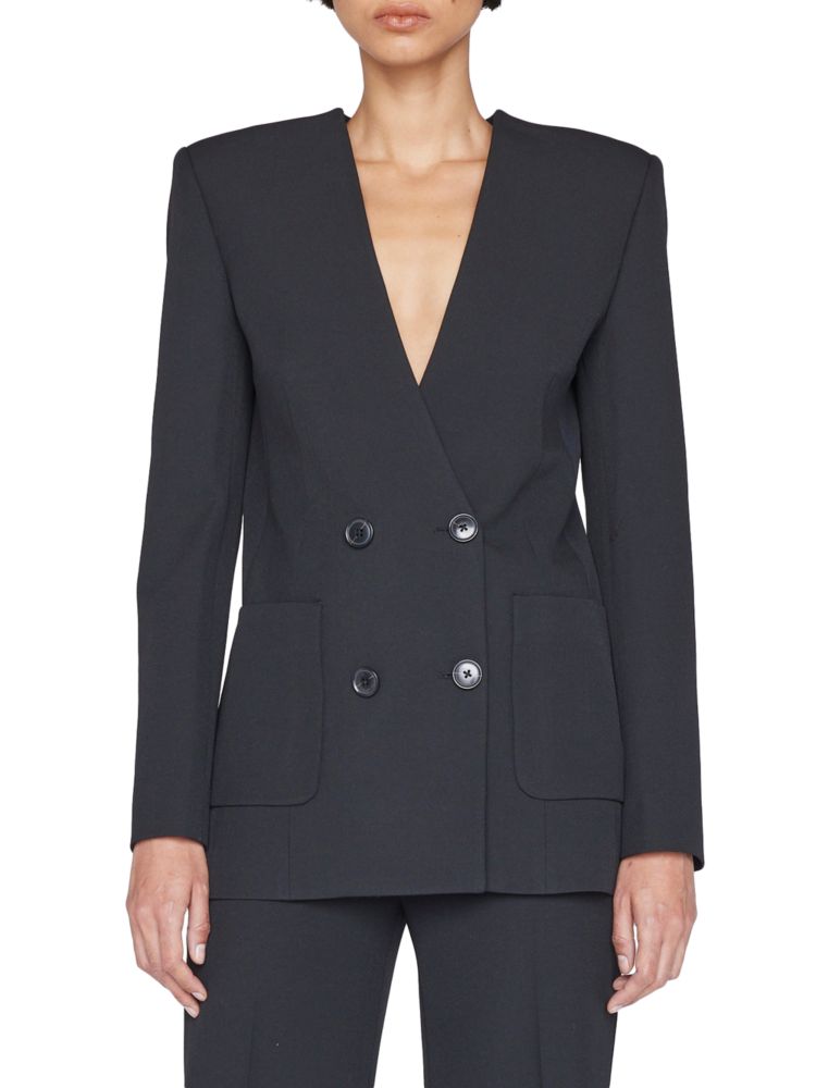 Двубортный пиджак без воротника Frame, цвет Noir