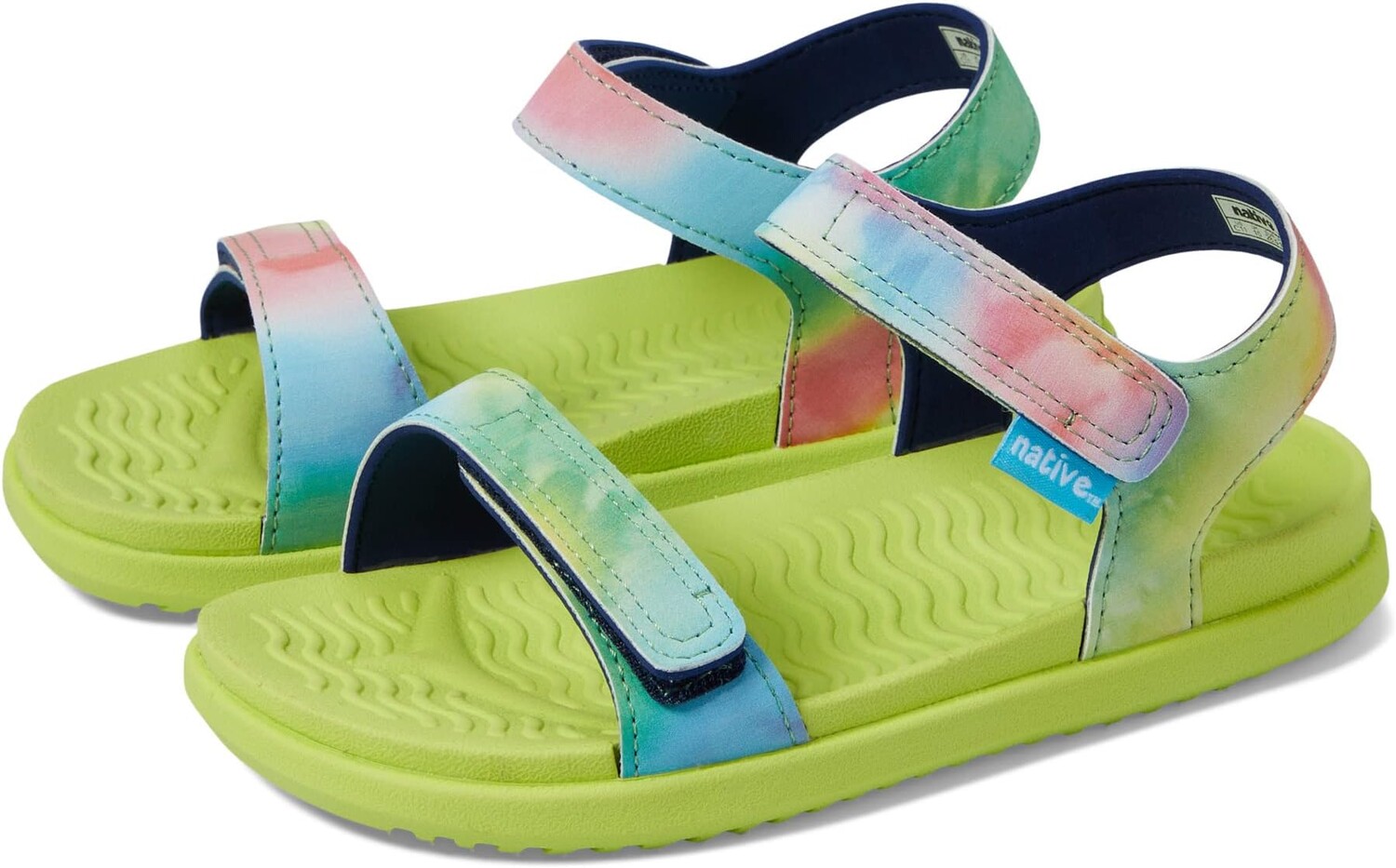 

Сандалии на плоской подошве Charley Sugarlite Print Native Shoes Kids, цвет Celery Green/Celery Green/Rainbow Tie-Dye