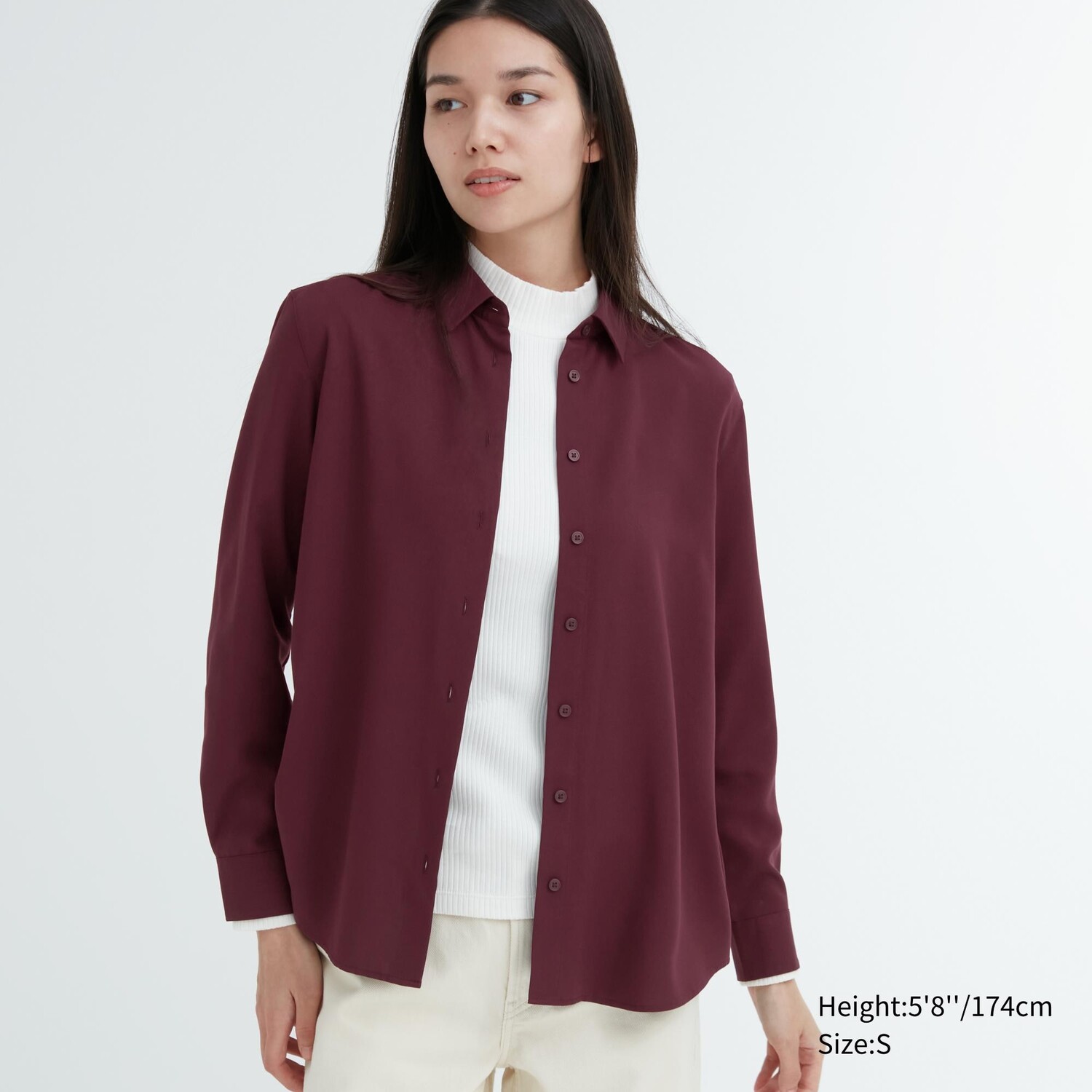

Блузка из искусственного шелка с длинными рукавами Uniqlo, бордовый