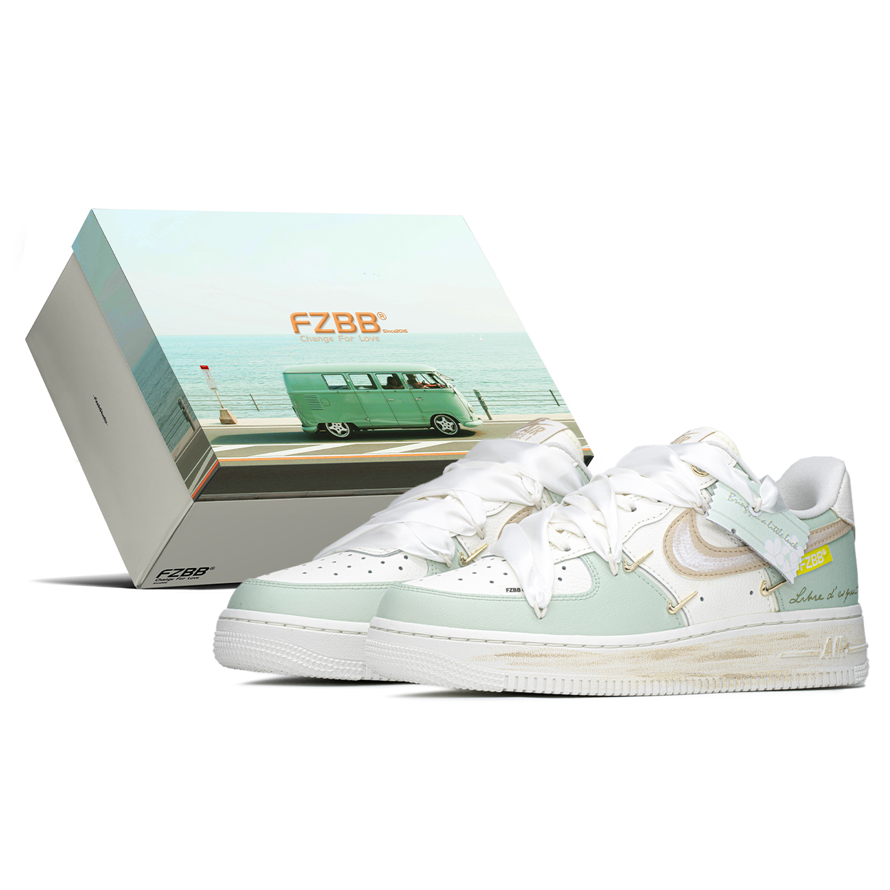 

Кроссовки Nike Air Force 1 Skateboarding Shoes Women's Low-top Yellow/green, зеленый/желтый