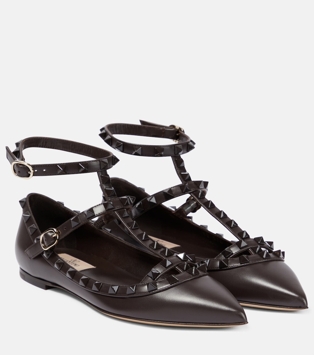 

Кожаные балетки Rockstud Valentino Garavani, коричневый