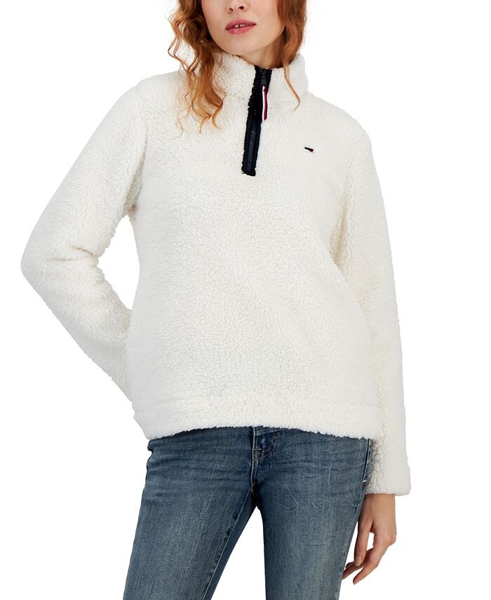 

Женский пуловер с логотипом и молнией 1/4 Tommy Hilfiger, белый