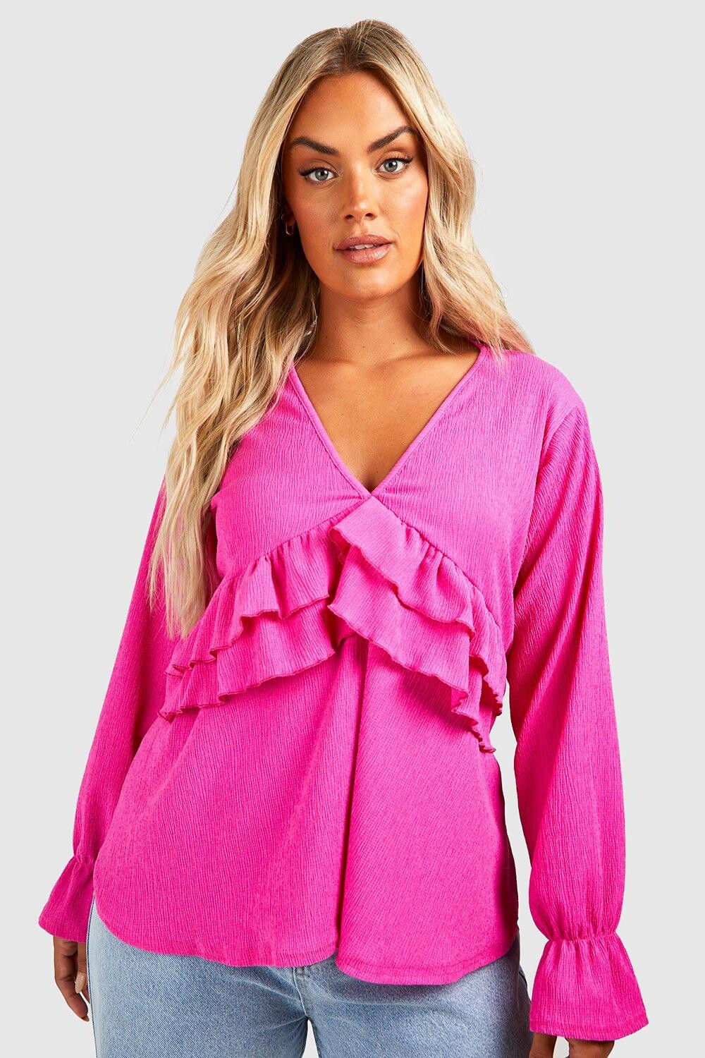 

Комбинат plus с текстурным топом с руфлами Boohoo, розовый