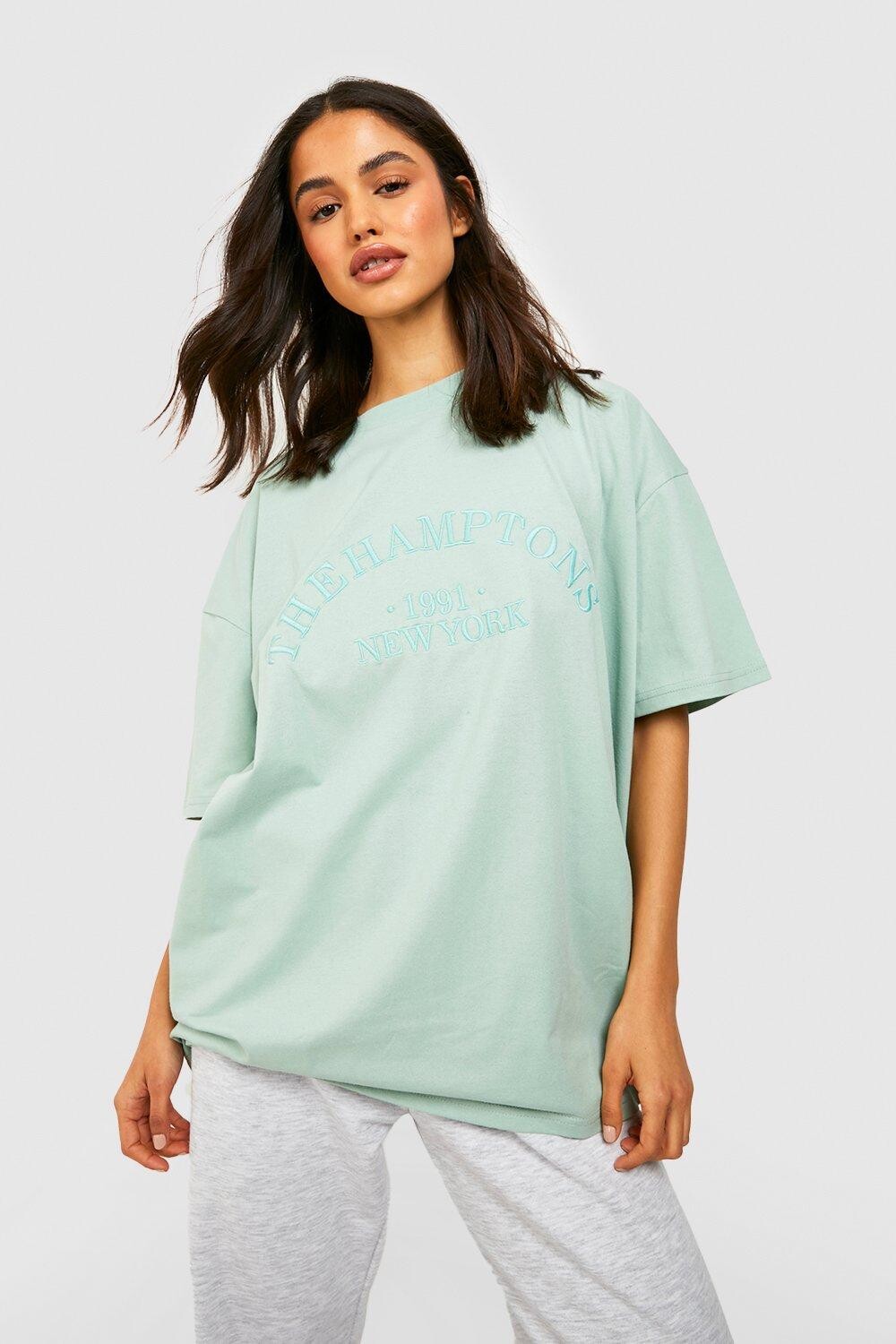 

Футболка оверсайз с вышивкой hamptons Boohoo, шалфей