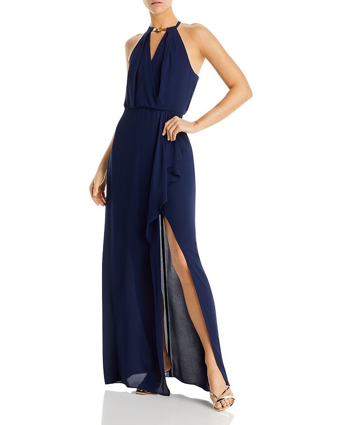 

Платье с драпированным колье и бретелькой через шею BCBGMAXAZRIA
