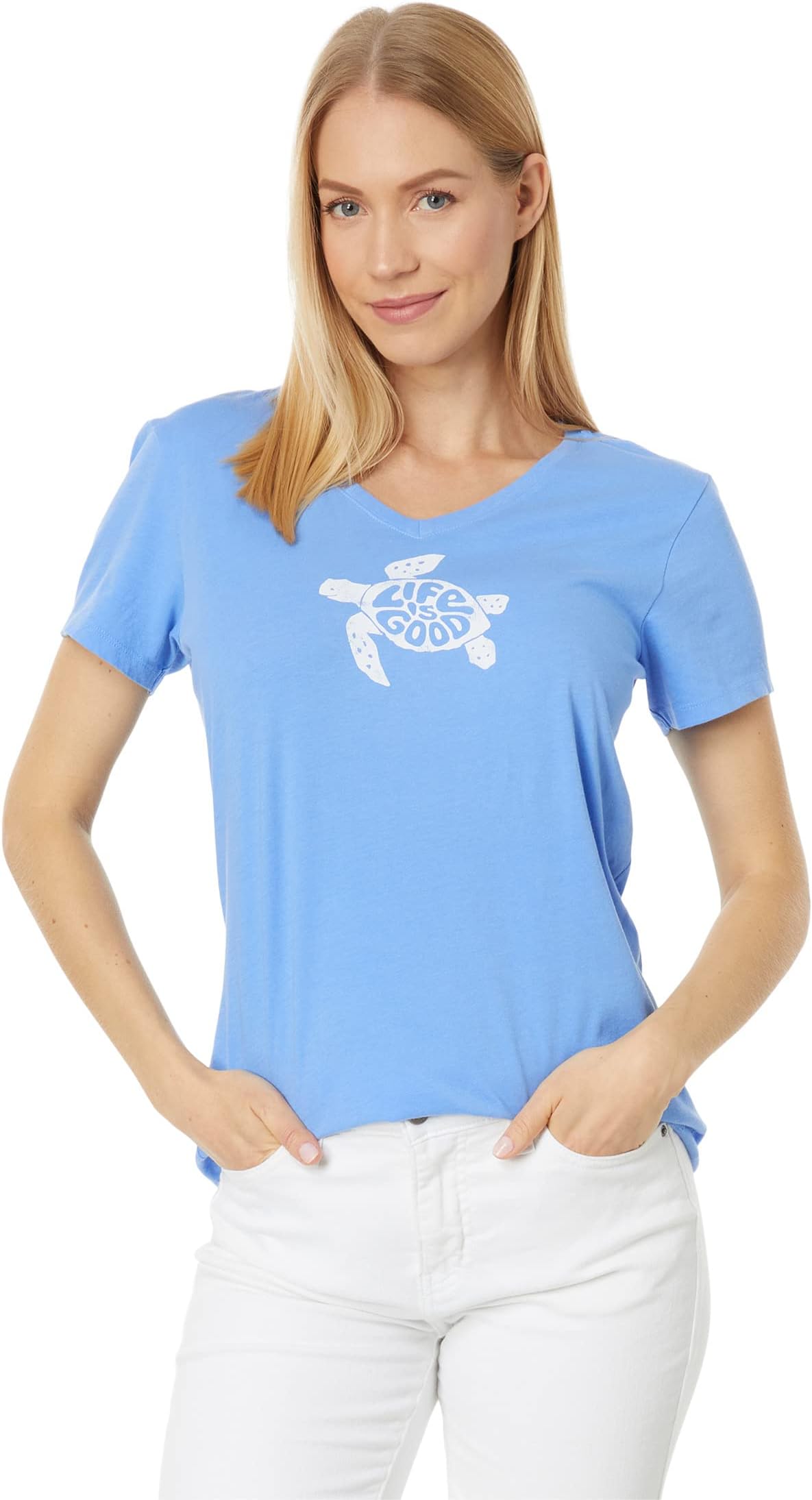 

Groovy Turtle Short Sleeve Crusher-Lite Vee Life is Good, цвет Cornflower Blue