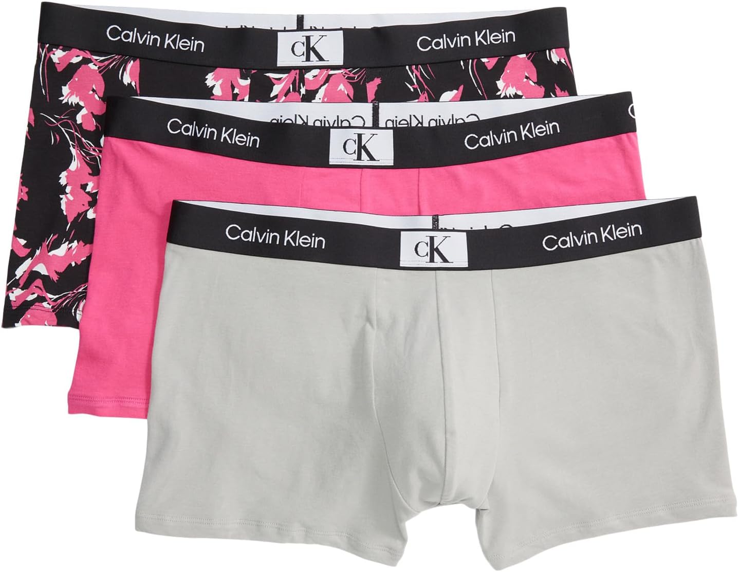 цена Трусы 1996 Cotton Trunks 3-Pack Calvin Klein Underwear, цвет Ripple Floral/Fuchsia Rose/Fuchsia Rose/Authentic Grey