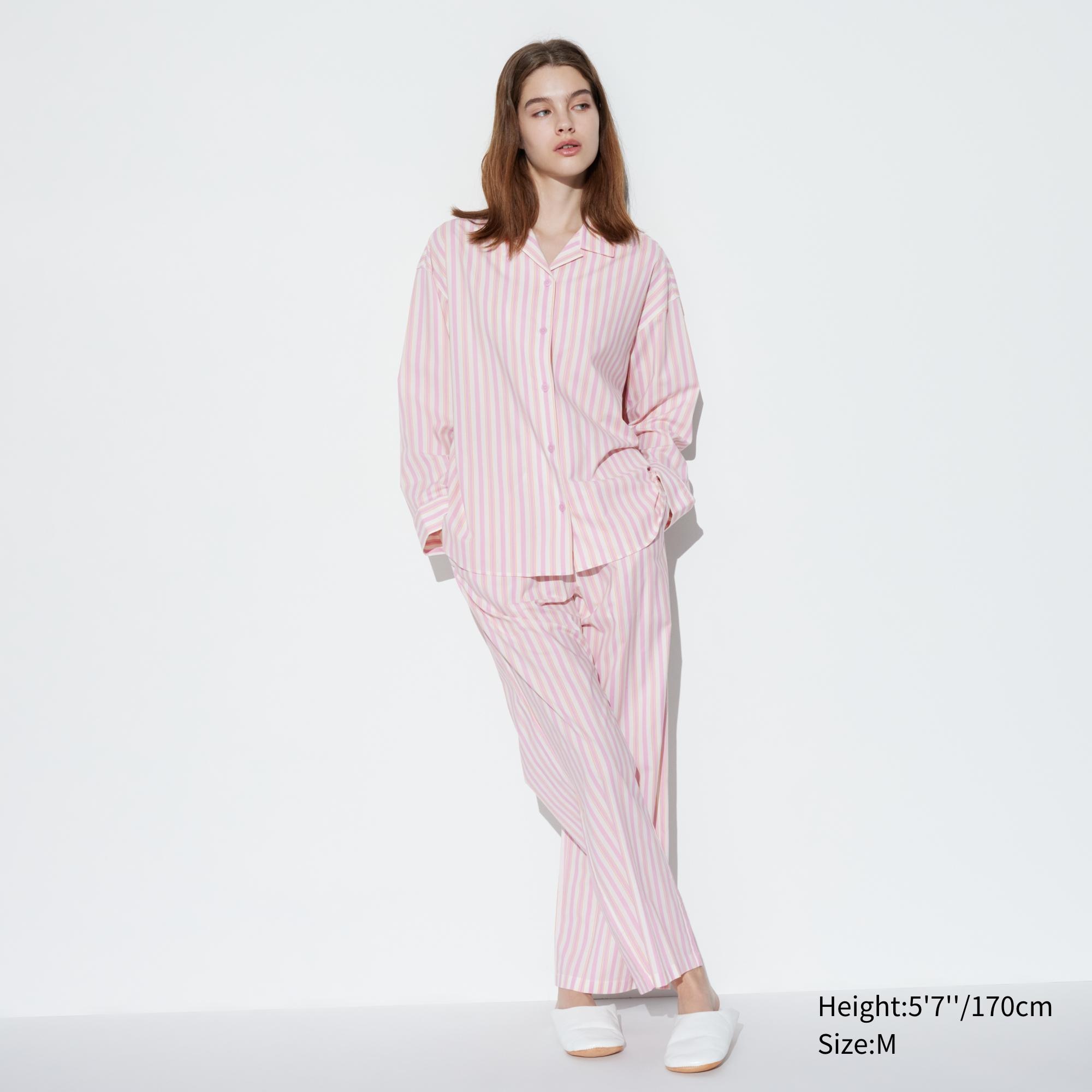 Пижама UNIQLO в полоску мягкая эластичная с длинными рукавами, розовый