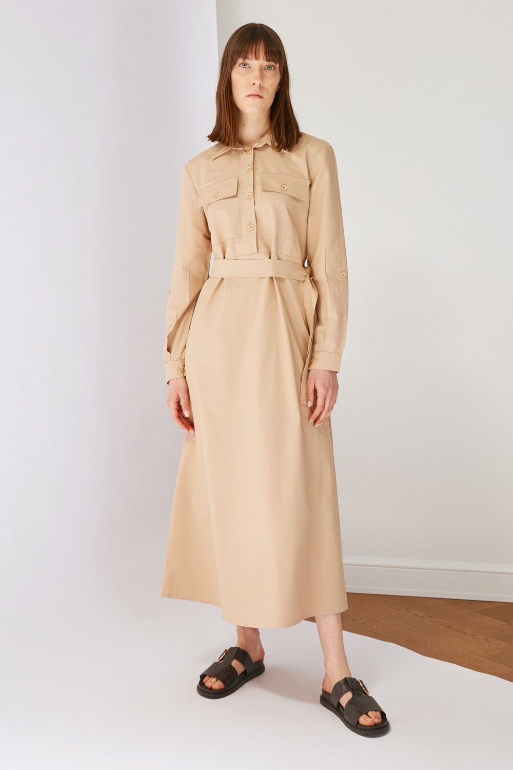 

Платье - Коричневое - А-силуэт Trendyol Modest, коричневый