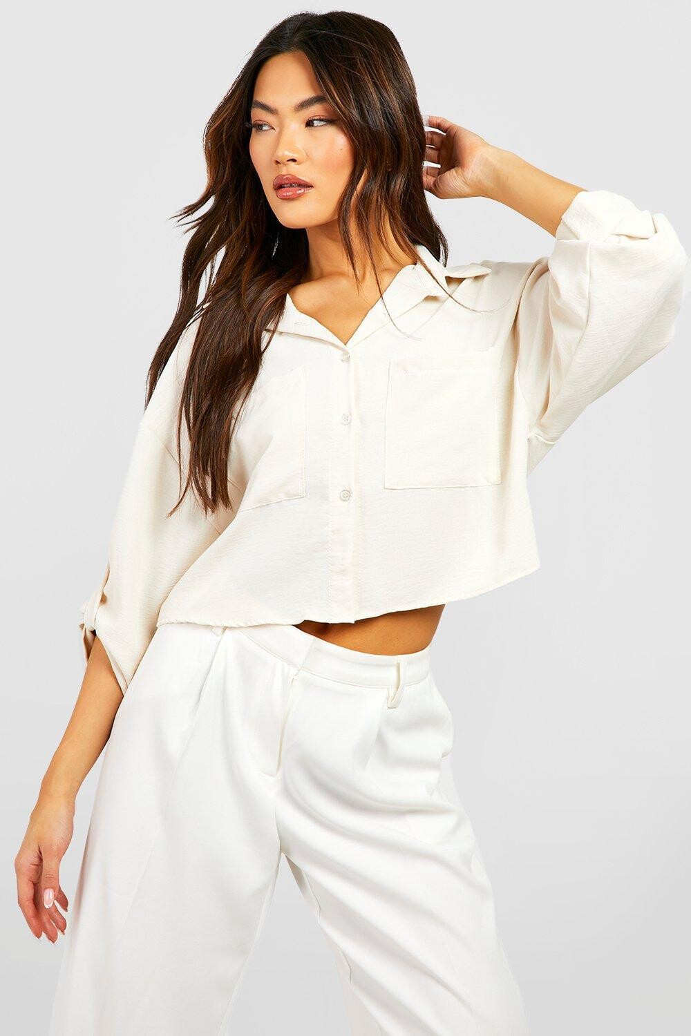

Рубашка с коленовыми карманами Boohoo, кремовый