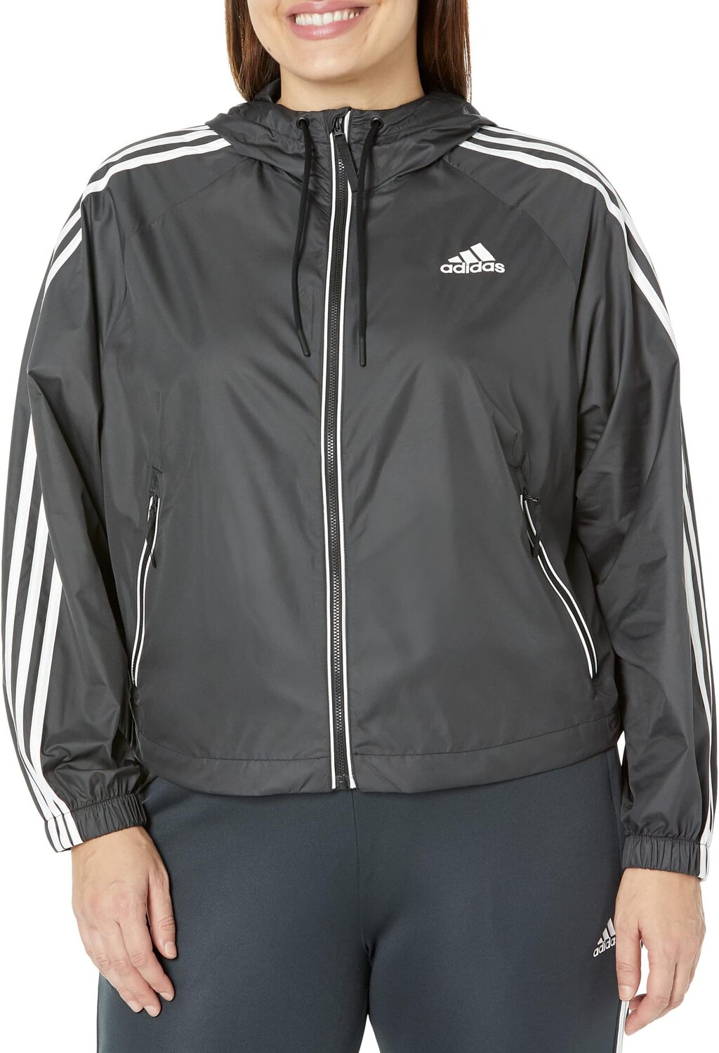 

Куртка Plus Size BSC 3-Stripes Wind Jacket adidas, цвет Black/Black/White