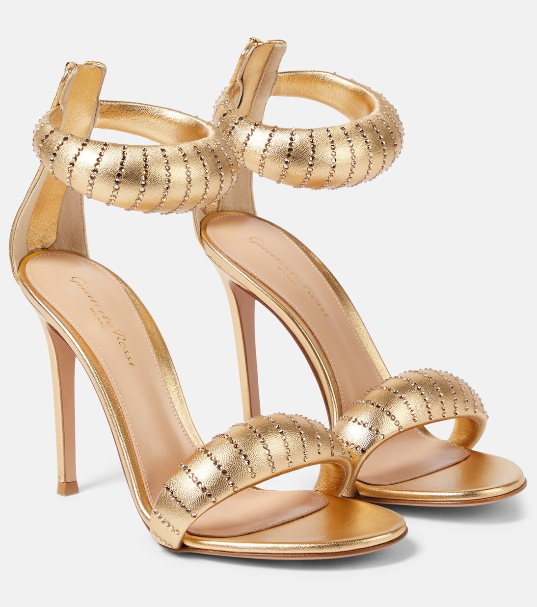 

Босоножки bijoux из кожи с эффектом металлик и кристаллами Gianvito Rossi, коричневый