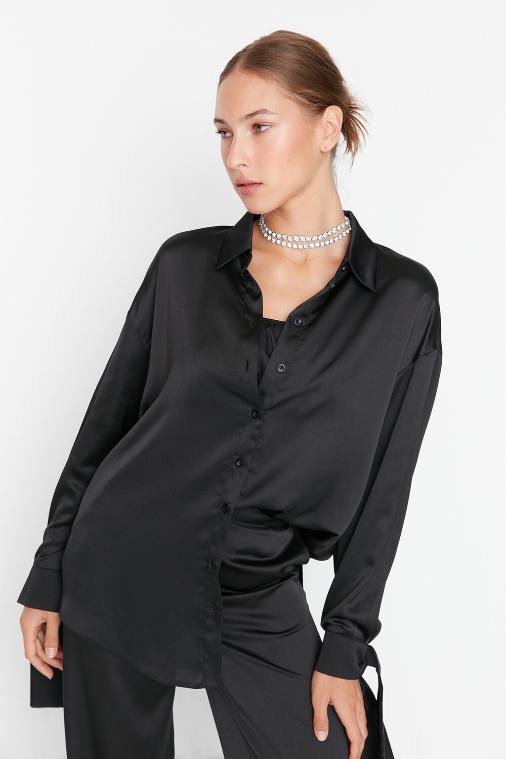 

Рубашка - Черная - Oversize Trendyol, черный