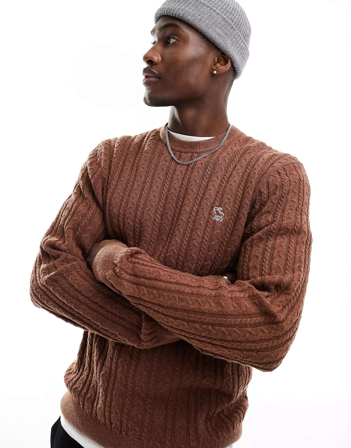 

Коричневый вязаный джемпер из шерсти мериноса с логотипом Abercrombie & Fitch