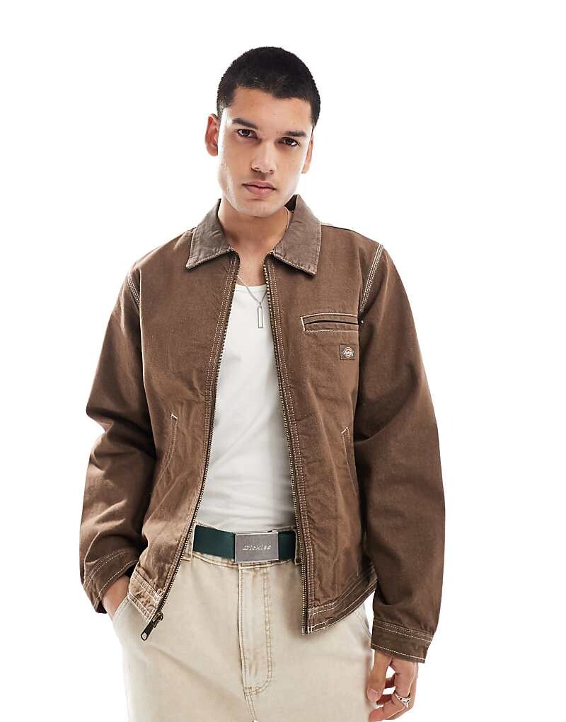 

Коричневая джинсовая куртка на подкладке Dickies