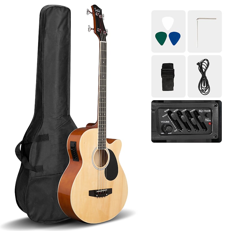 Басс гитара Glarry GMB101 4 string Electric Acoustic Bass Guitar w/ 4-Band Equalizer EQ-7545R 2020s - Burlywood eq 7545r 4 band eq equalizer system acoustic guitar preamp for