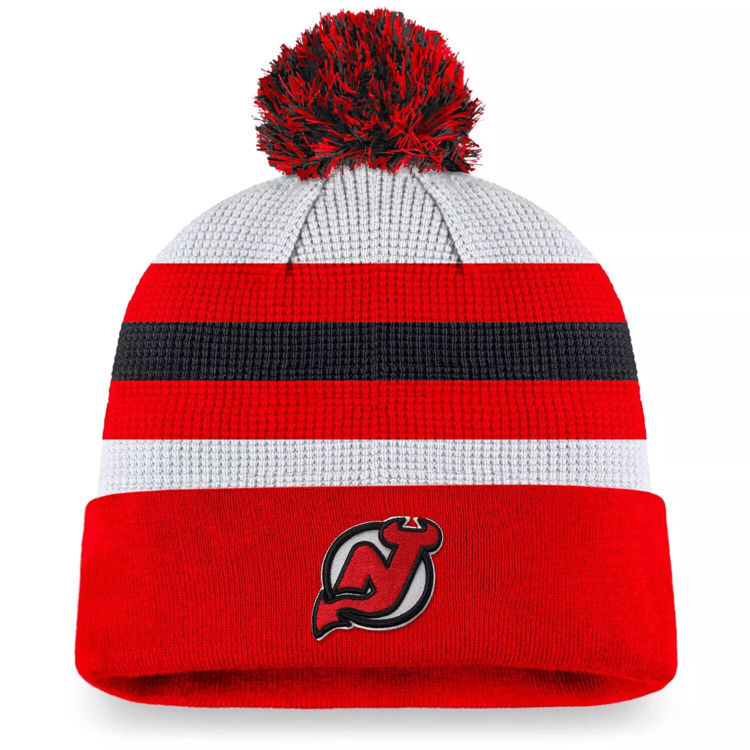 

Мужская бело-красная фирменная шапка Fanatics New Jersey Devils Authentic Pro Draft с манжетами и помпоном