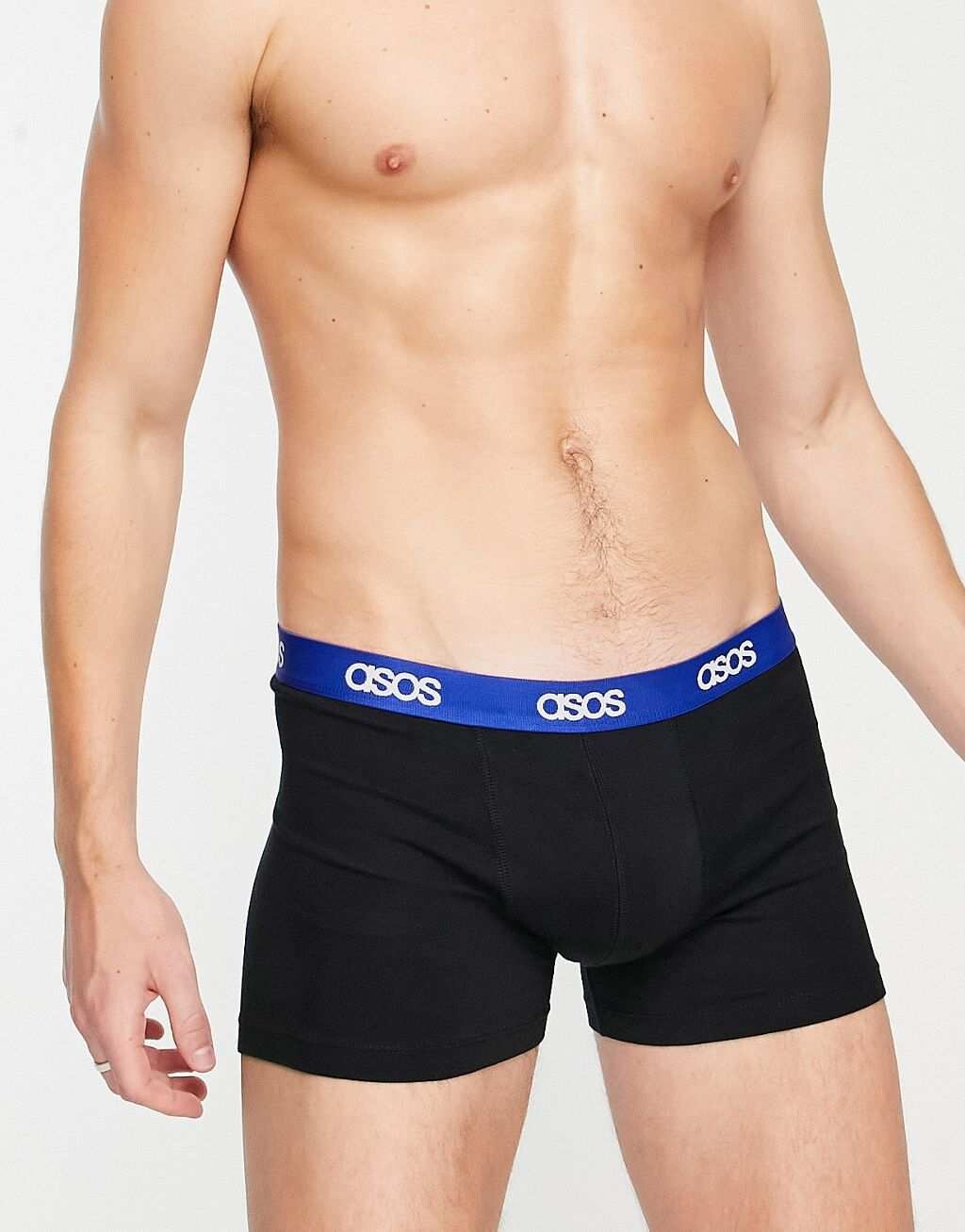 

Черные трикотажные плавки ASOS DESIGN с синим поясом с логотипом
