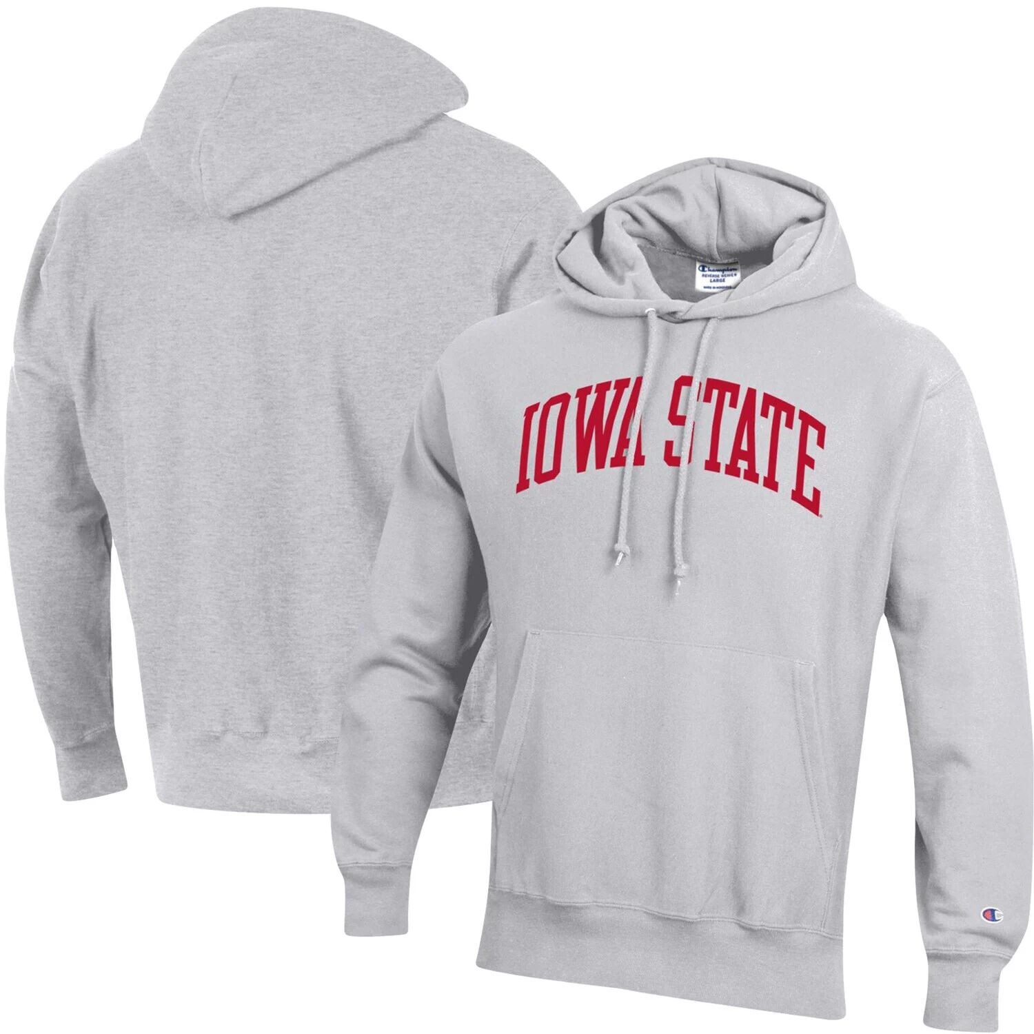

Мужской пуловер с капюшоном обратного плетения Champion Heathered Grey Iowa State Cyclones Team Arch