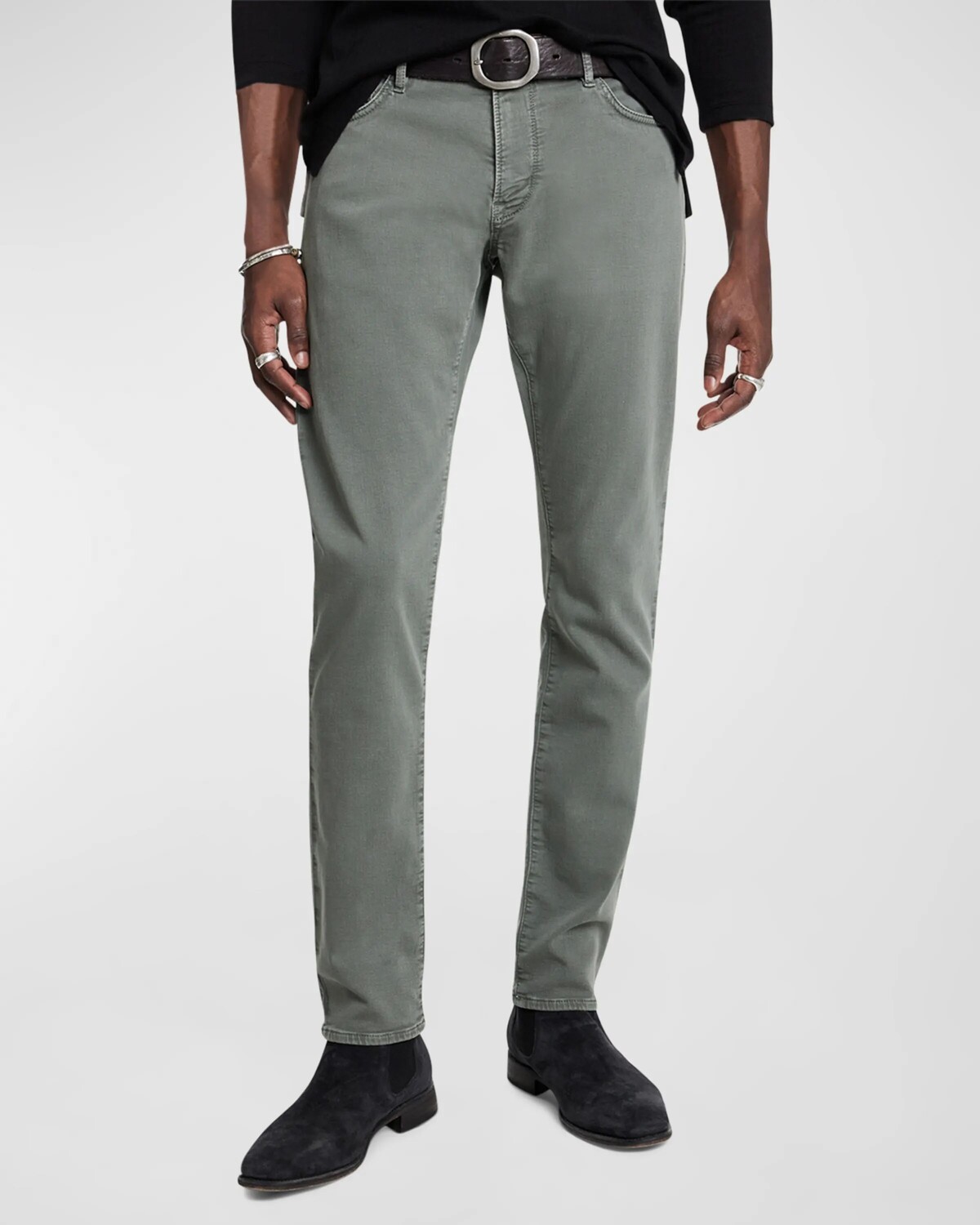 

Мужские окрашенные джинсы узкого кроя из денима John Varvatos, цвет Dried Sage