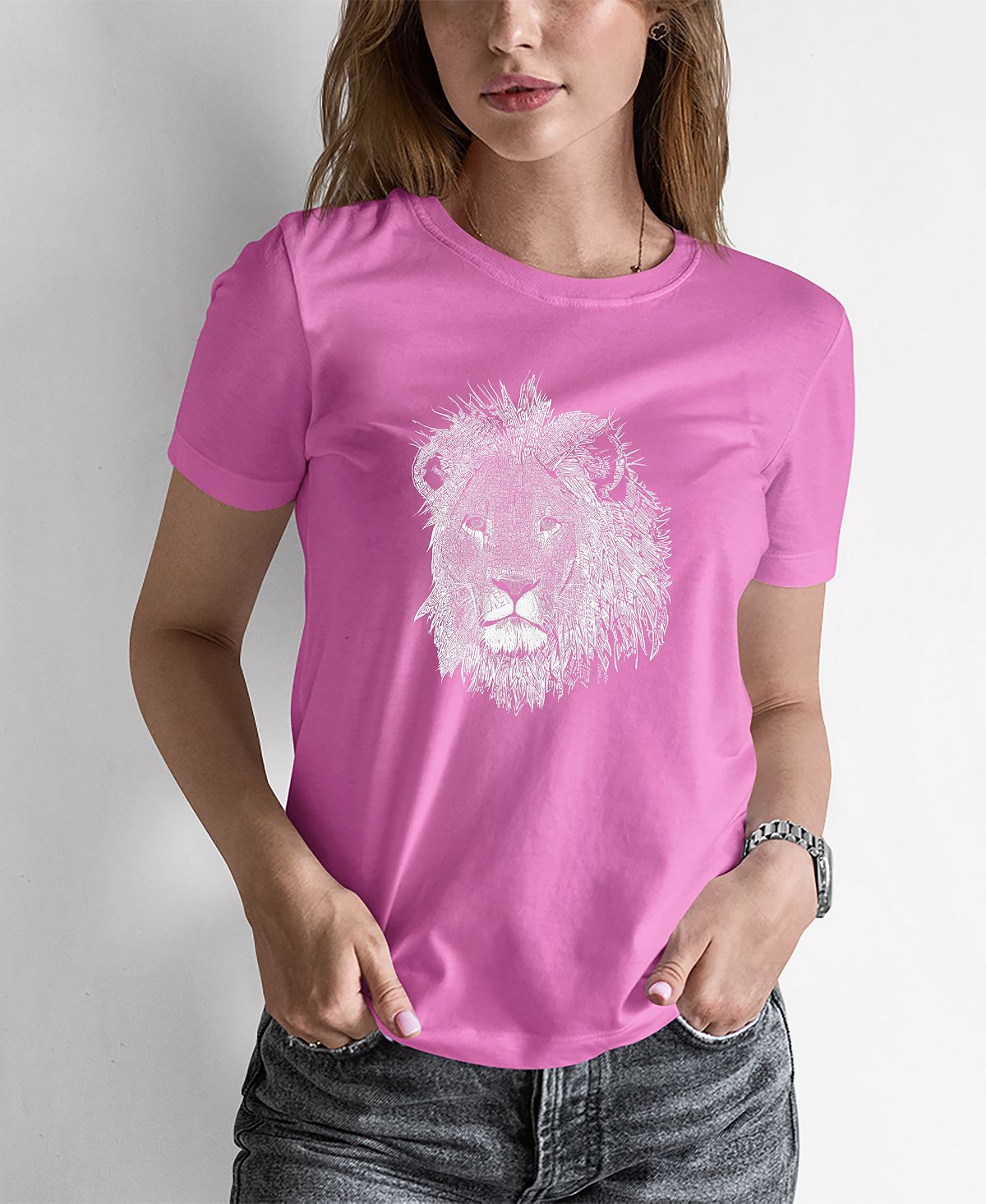 Женская футболка с надписью Word Art Lion LA Pop Art, розовый цена и фото