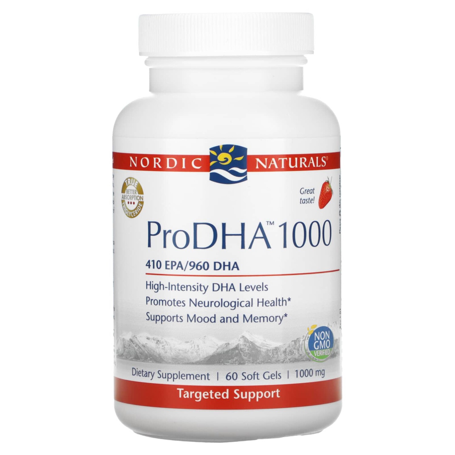 

ProDHA 1000, добавка с аминокислотами, с клубничным вкусом, 1000 мг, 60 капсул, Nordic Naturals