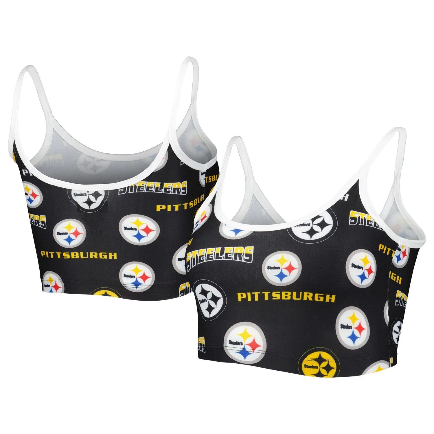 

Женский спортивный бюстгальтер Concepts Sport черно-белый Pittsburgh Steelers Breakthrough Allover Knit Sports Bra