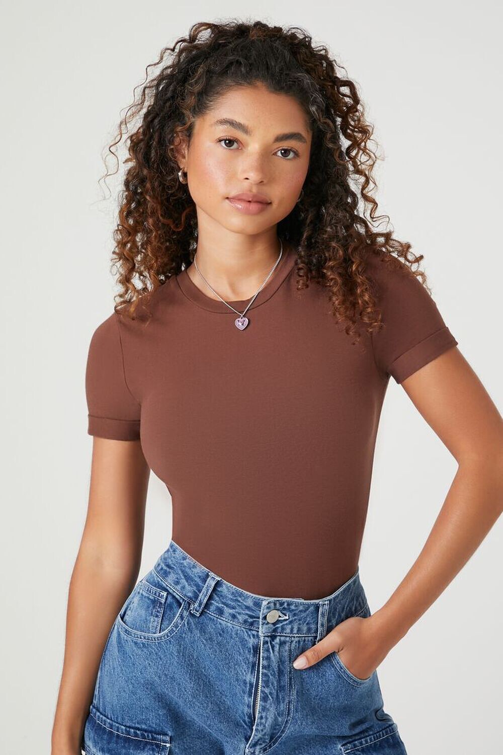 

Боди-футболка из хлопковой смеси Forever 21, шоколадный