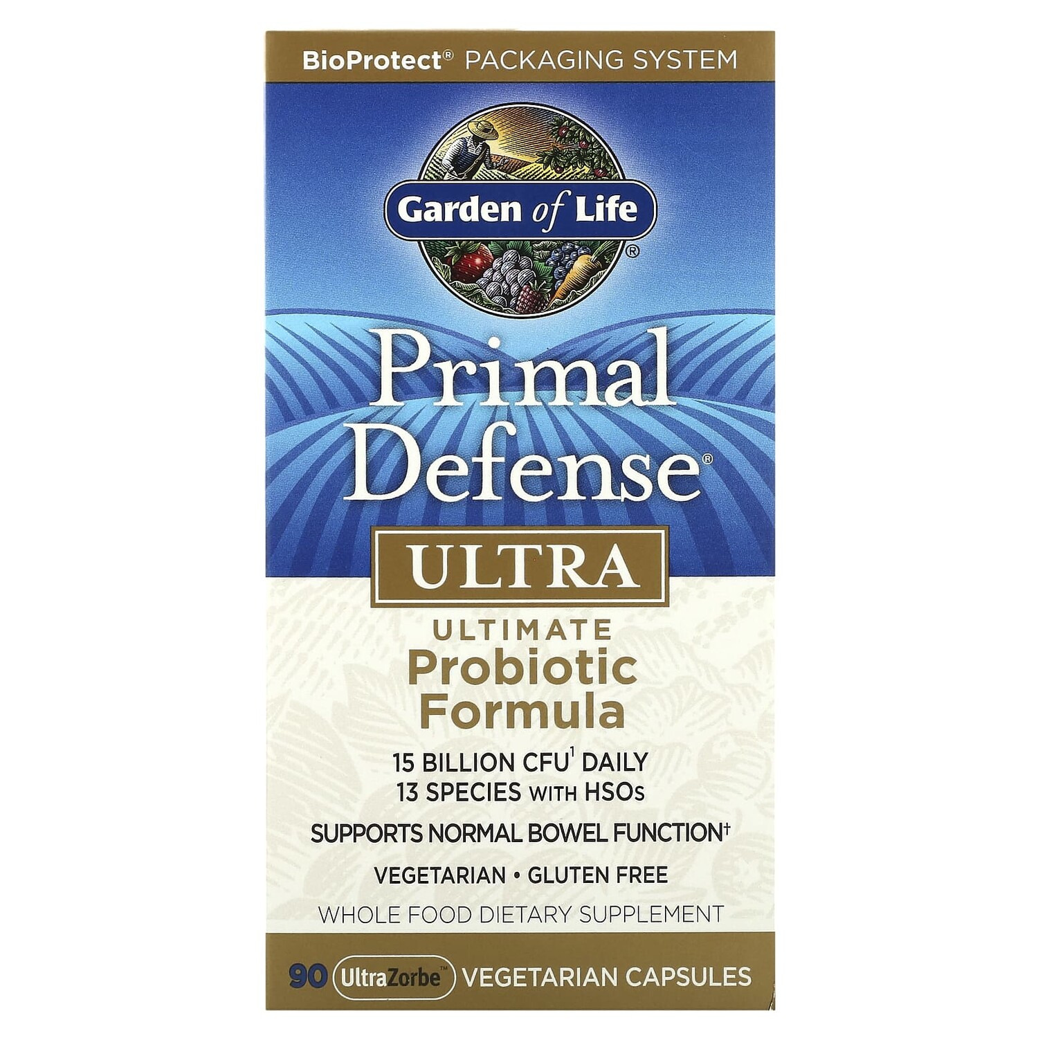 

Primal Defense, Ultra, универсальная пробиотическая формула, 90 вегетарианских капсул UltraZorbe, Garden of Life