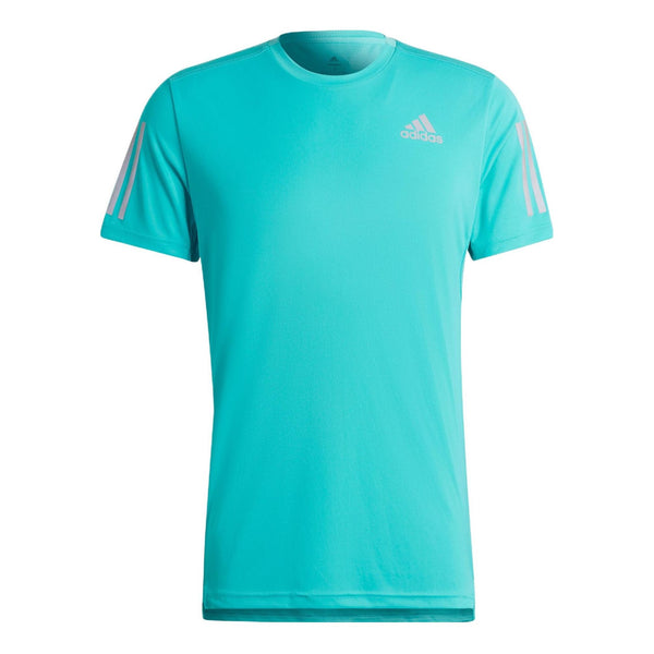 Футболка Men's adidas Solid Color Logo Round Neck Pullover Sports Short Sleeve Light Blue T-Shirt, синий
