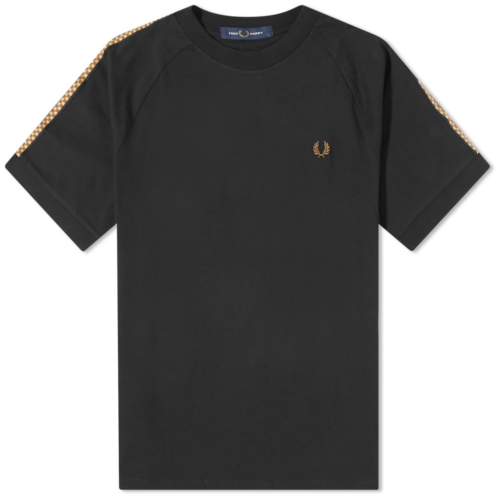 Футболка Fred Perry с клетчатой ​​лентой, черный fred perry футболка с контрастной лентой и звонком