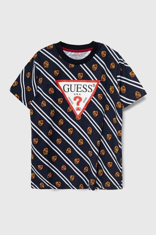 

Детская хлопковая футболка Guess, темно-синий