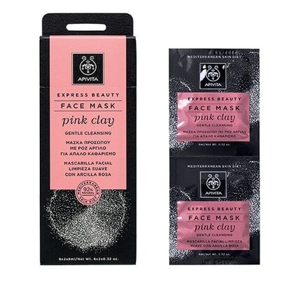 

Нежная очищающая маска для лица Express Beauty с розовой глиной, 8 мл, 2 шт., Apivita