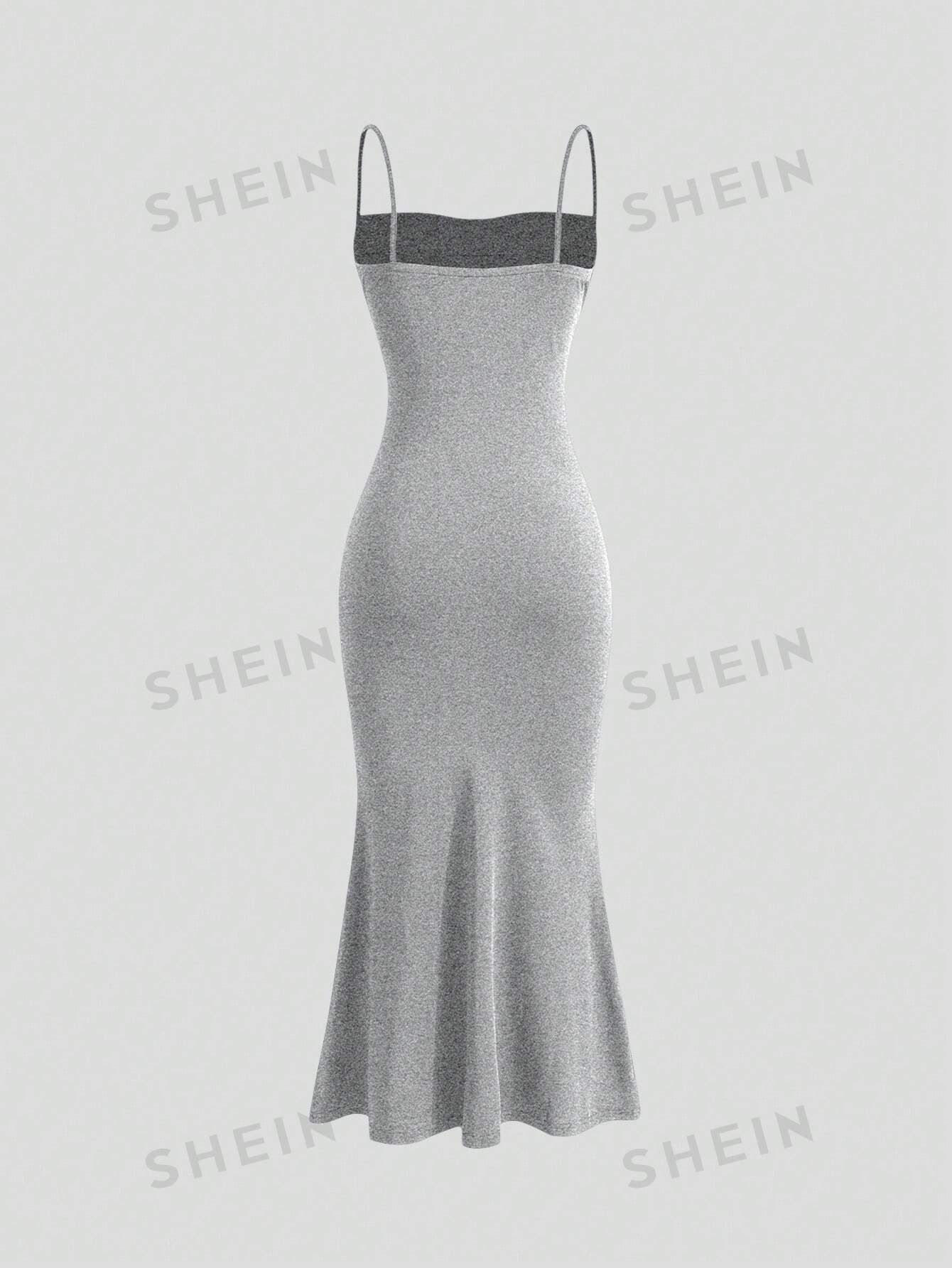 SHEIN MOD однотонное плиссированное платье с ремешками и подолом «рыбий хвост», светло-серый