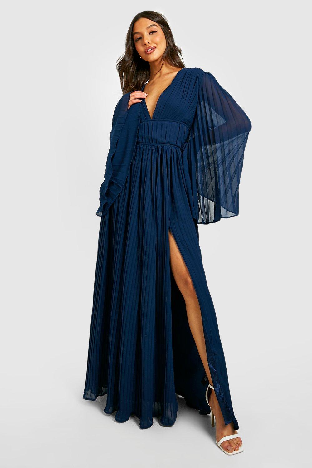 Плиссированное шифоновое платье макси для подружки невесты boohoo, темно-синий