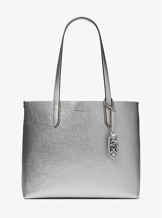 Двусторонняя большая сумка Eliza из шагреневой кожи цвета металлик очень большого размера Michael Kors, серебряный фотографии