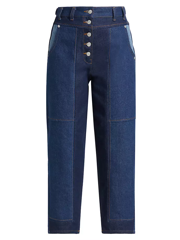 

Зауженные укороченные джинсы с нашивками Farm Rio, цвет denim