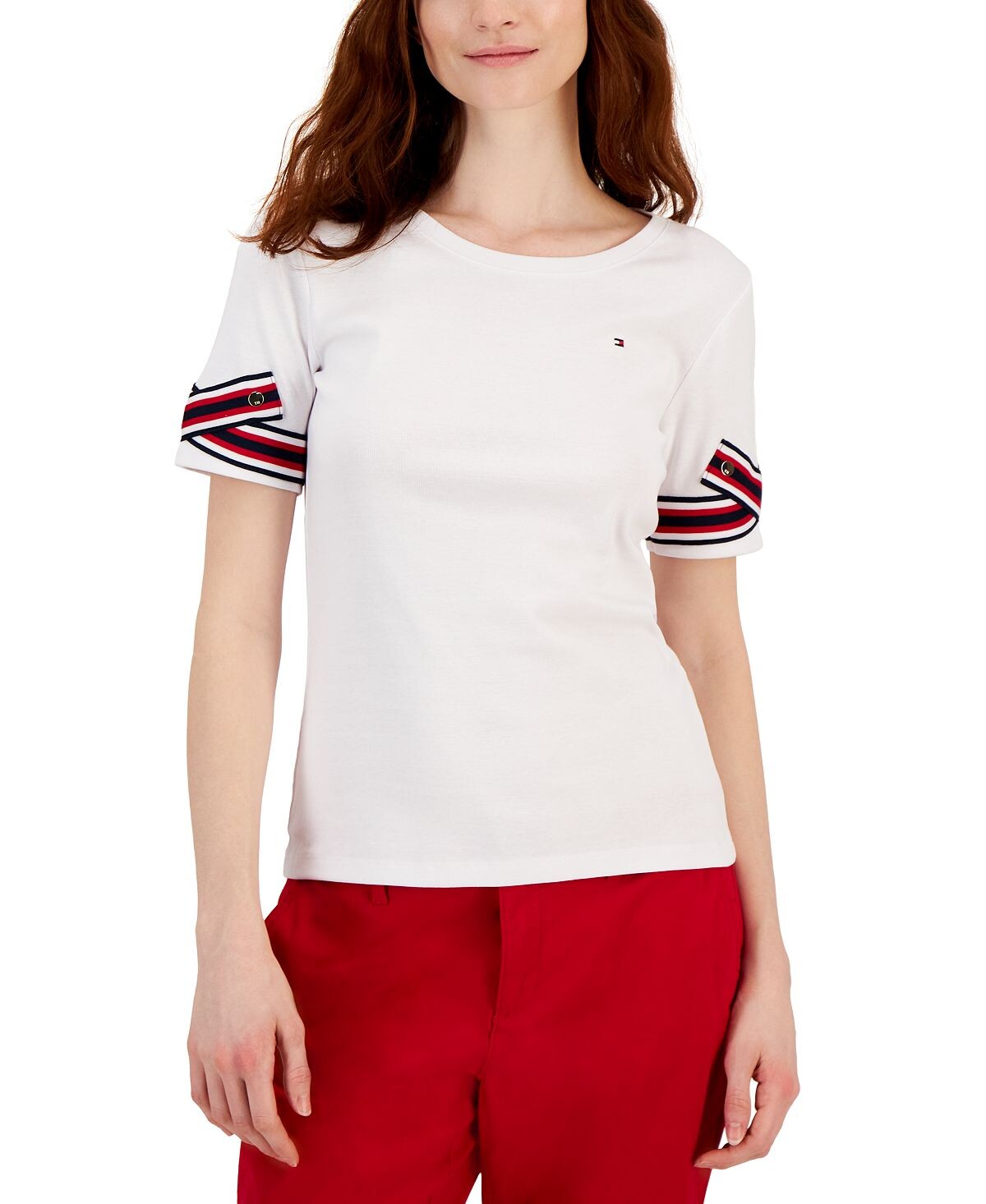 

Женский хлопковый топ в фирменную полоску Tommy Hilfiger, белый