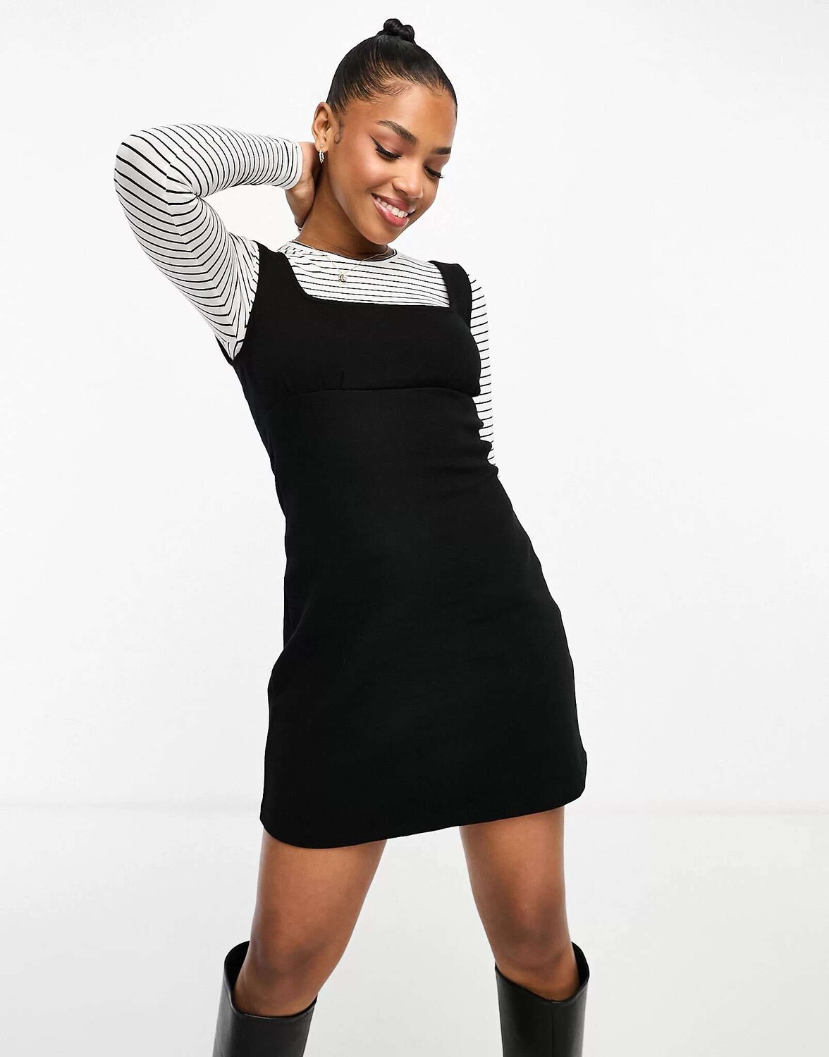 

Черный топ и платье в полоску 2 в 1 Miss Selfridge