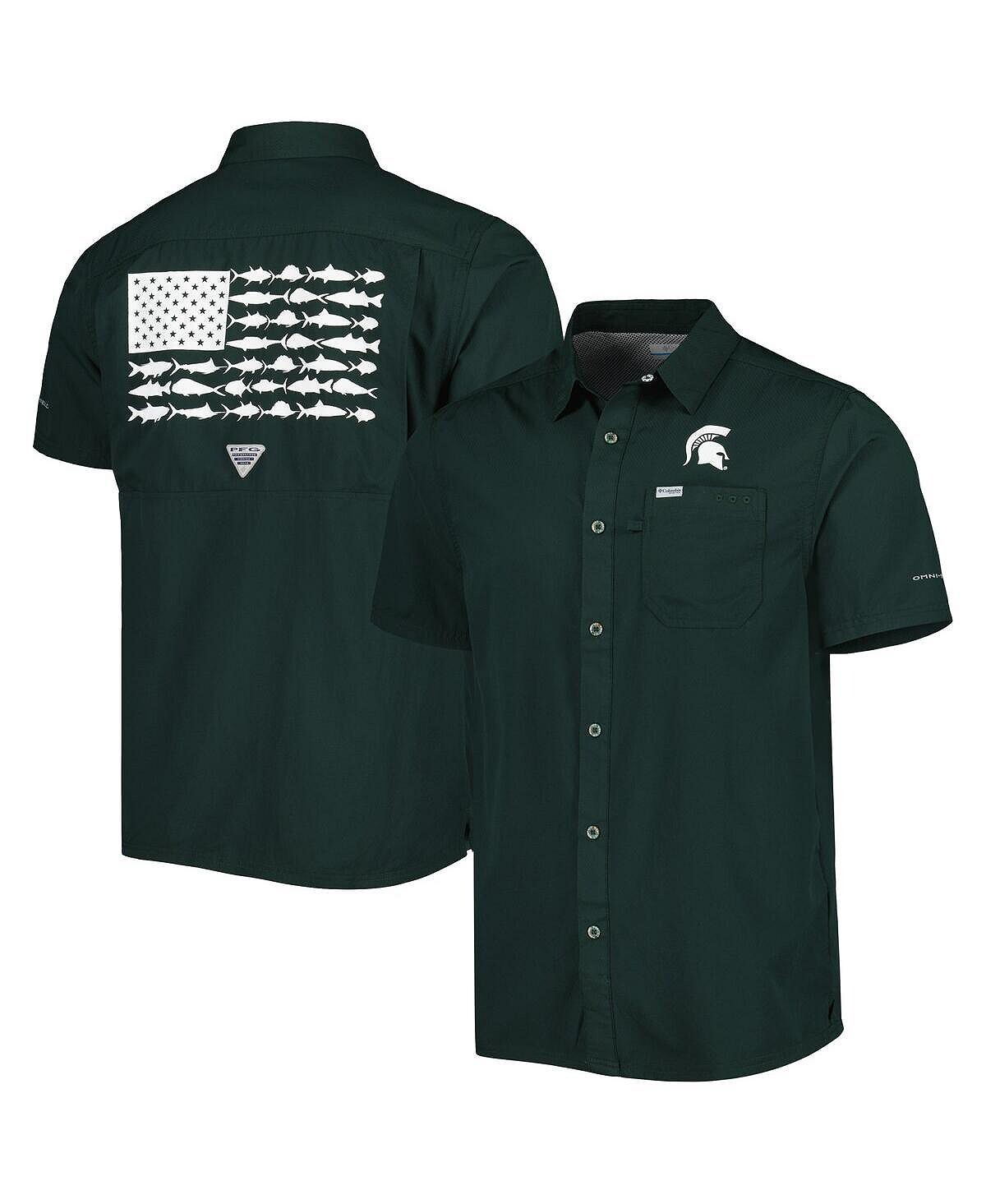 

Мужская рубашка на пуговицах PFG Green Michigan State Spartans Slack Tide Camp Columbia
