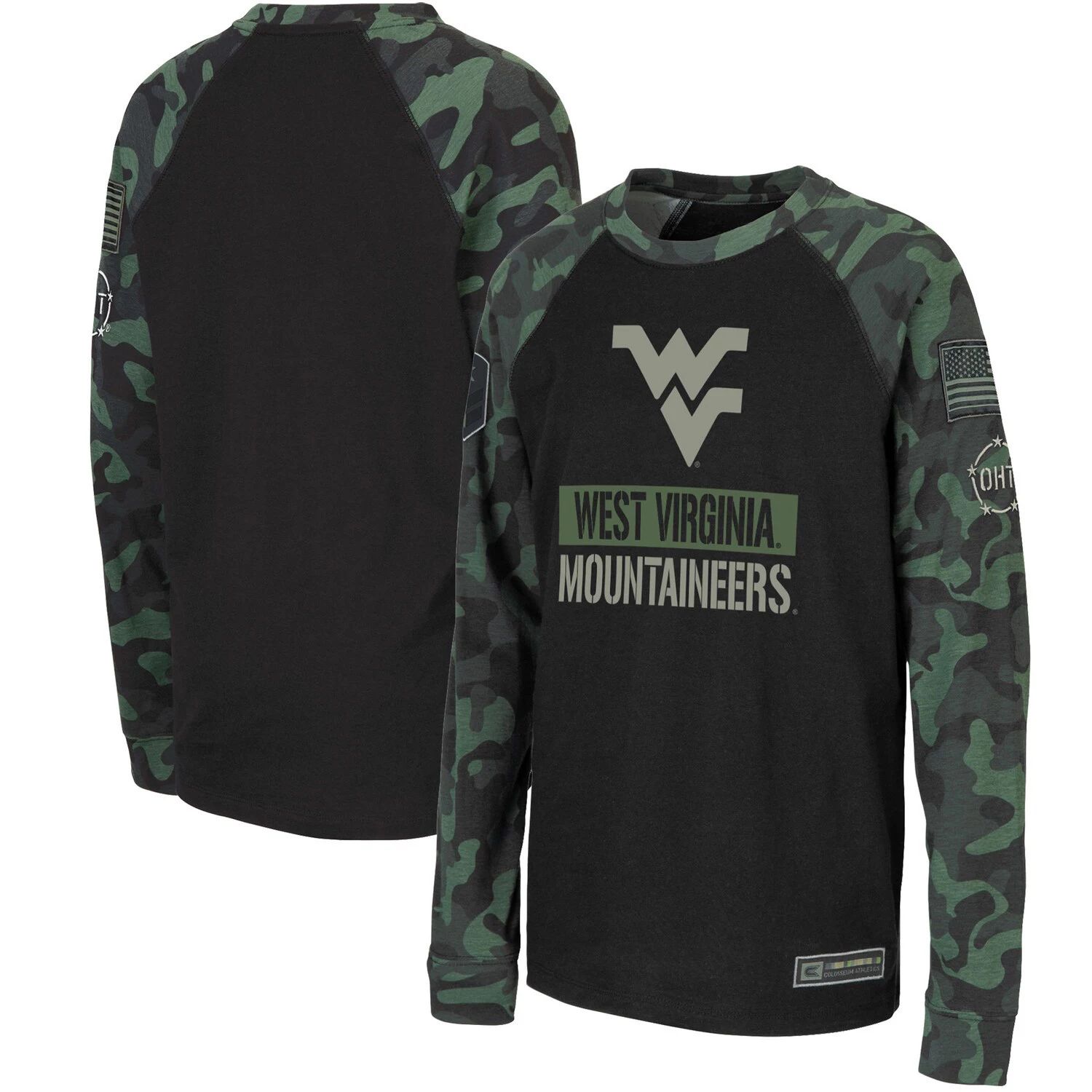 

Молодежная футболка Colosseum Black/Camo с длинными рукавами West Virginia Mountaineers OHT Military Appreciation Raglan Colosseum